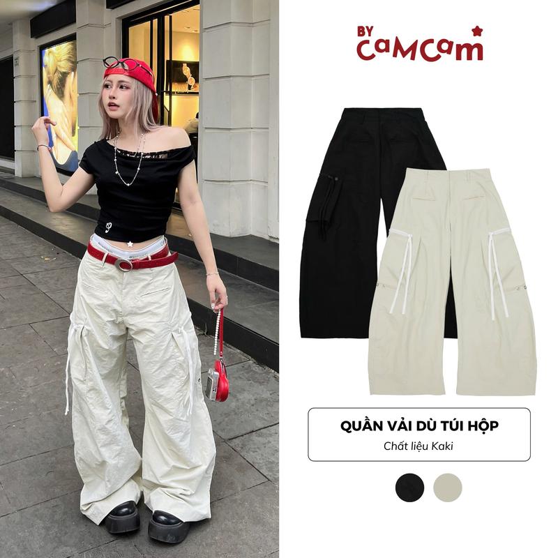 Quần Vải Dù Túi Hộp 2025 Bycamcam Ống Rộng Unisex Phong Cách Streetwear