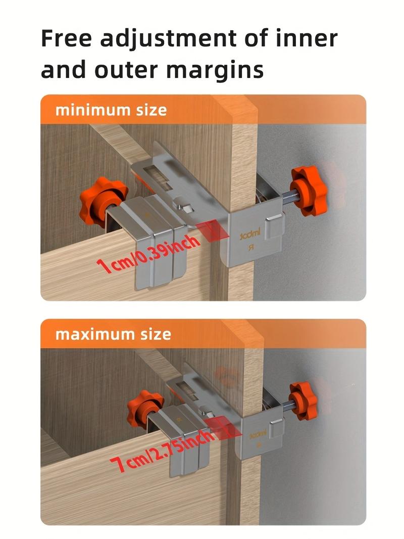 Product Introduction of IMBOT Newly Designed Stainless Steel Side Drawer Clamp Auxiliary Inner and Outer Edges Adjustable Stainless Steel Angle Jacket 90 Degree Right Angle Clamp Double Handle Applied Woodworking Clamp Woodworking Wardrobe Door 3
