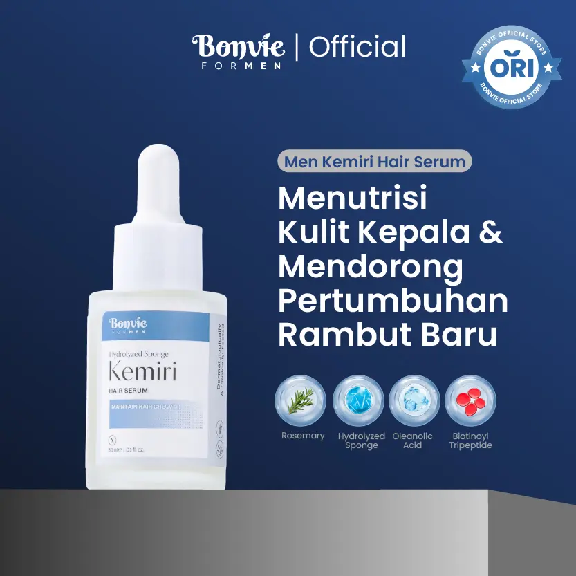 [BONVIE FOR MEN] Hair Serum Hydrolyzed Sponge Kemiri With Rosemary 30ml - Membantu Regenerasi Kulit Kepala & Pertumbuhan Rambut Baru