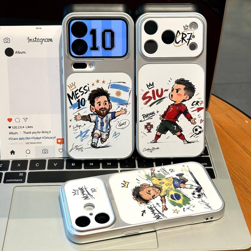 Ốp lưng điện thoại vân da, chống sốc bảo vệ camera iPhone 17, 14, 12, 16, 15, 13, 11 Pro Max, iPhone 14, 15, 16 Plus, iPhone X, XR, XS MAX, iPhone 17 Air, Vỏ silicone TPU, Messi và Ronaldo và Neymar