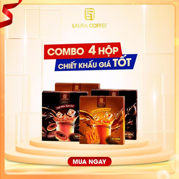 Laura Coffee Combo 4 Hộp Cà Phê Đông Trùng Hạ Thảo & Nấm Linh Chi - Thơm Vị Café Béo Vị Sữa - Nhat Kim Anh