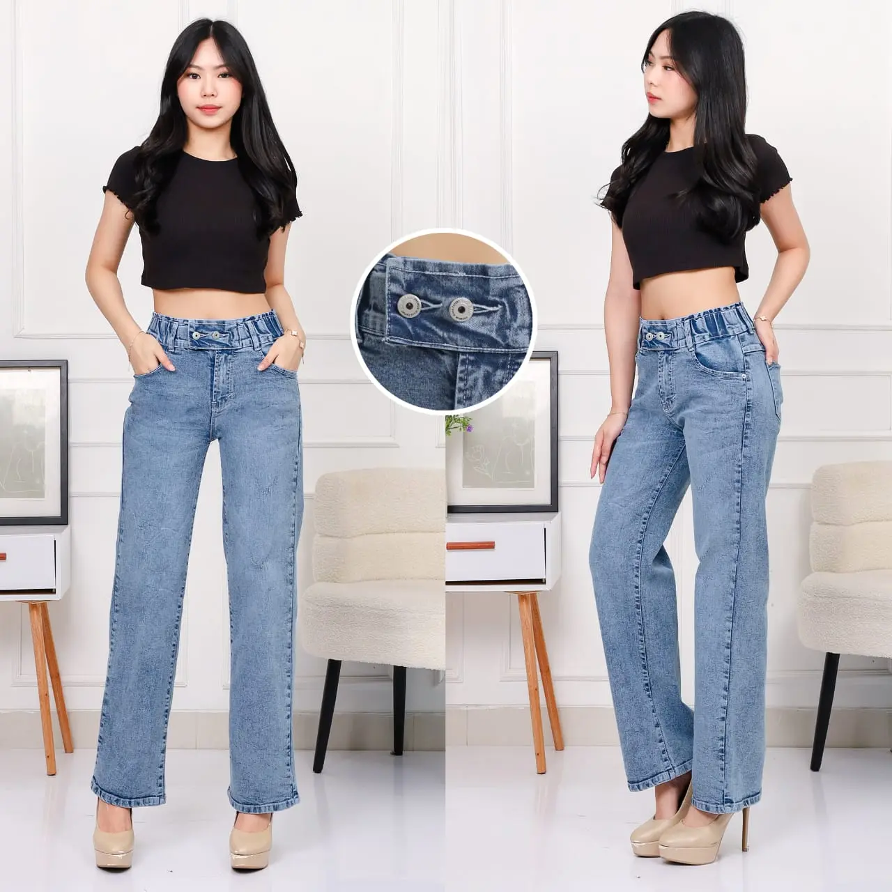 GoJeans BILLIE - Celana Jeans Wanita Kulot BILLIE Pinggang Karet Kancing 2 - Size 27-34 - SNOW / HITAM / BIRUTUA / SNOW GREY / NAVY GARMENT jeans premium jeans kulot
