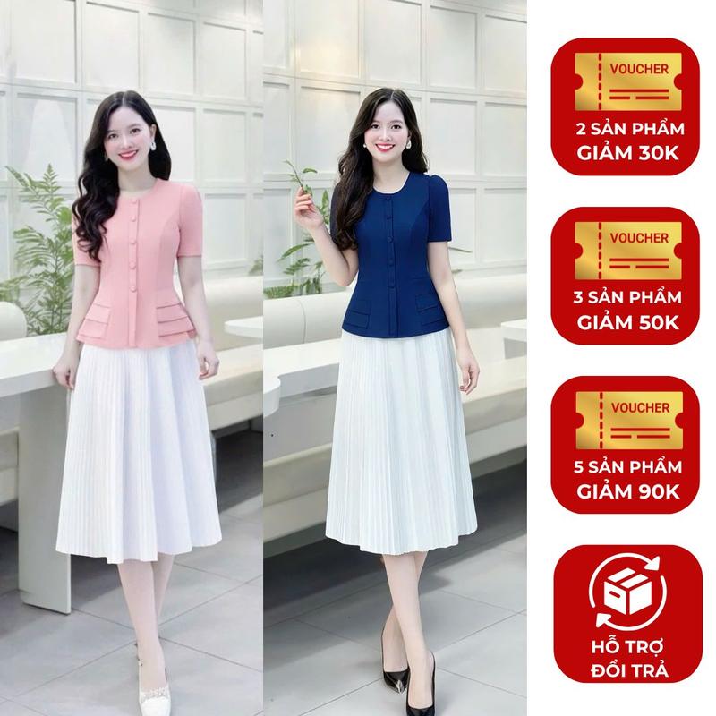  Áo peplum nữ  KHÔNG KÈM VÁY  công sở thiết kế Nhật Vy cổ tròn tay ngắn nút bọc chất lụa dự tiệc đơn giản - D3261 