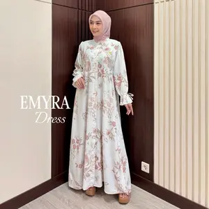 RH COL - Emyra Dress Koko Ayah Ibu Bahan Snow Twill Variasi Lengan Pita Gamis Wanita Muslim Busui Friendly