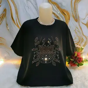 BLUS ATASAN WANITA TERBARU MOTIF KUCING DAUN DENGAN HIASAN RHINESTONE ELEGAN DAN MODERN