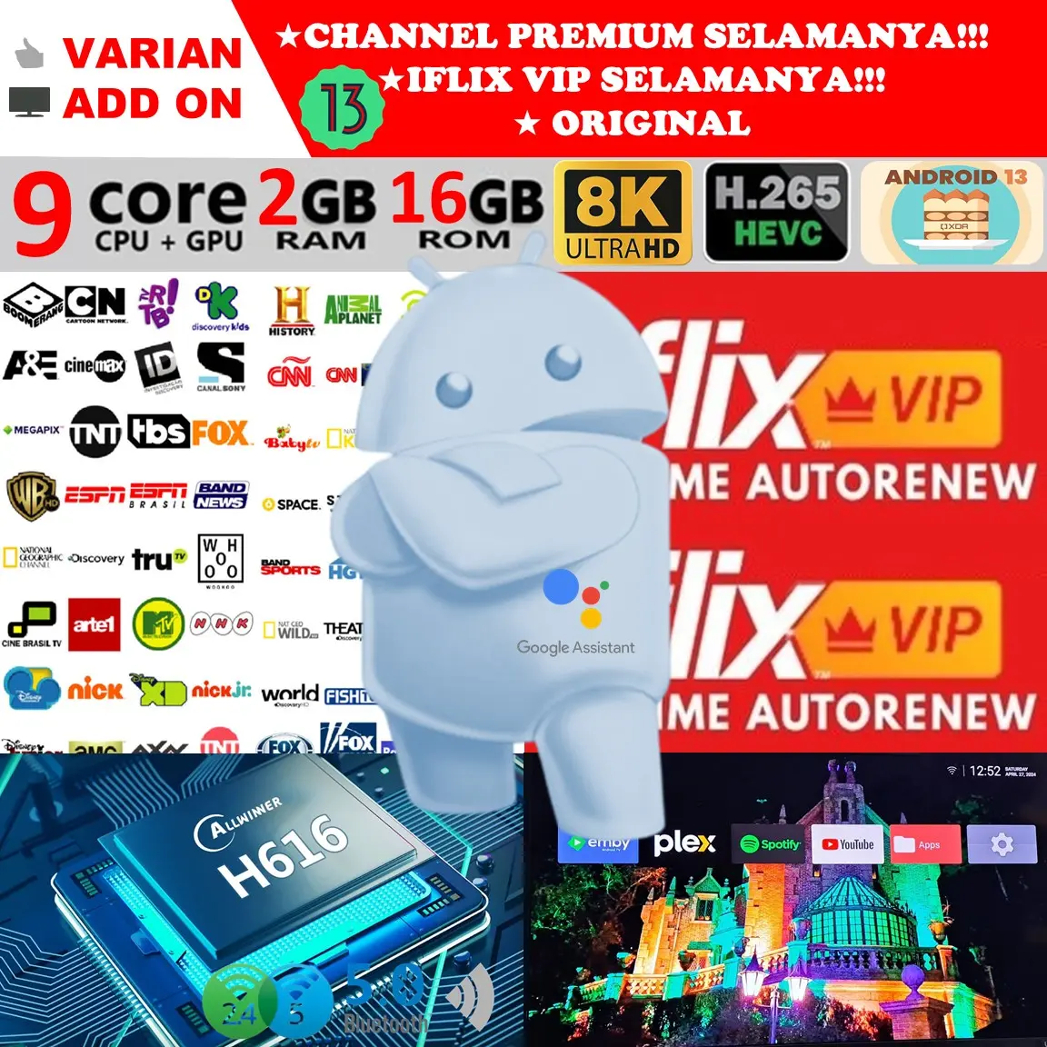 STB Android 13 Smart TV Box Android M96 Mini Voice Remote Ram 2GB Rom 16GB 2/16 Unlock Full Channel TV Iflix Tanpa Bayar Bulanan GRATIS Rockchip RK3318 Quad Core Bluetooth