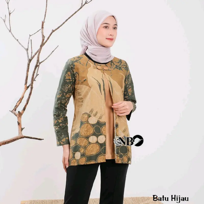 Bolero warna hijau lime dan sage atasan batik wanita modern 2