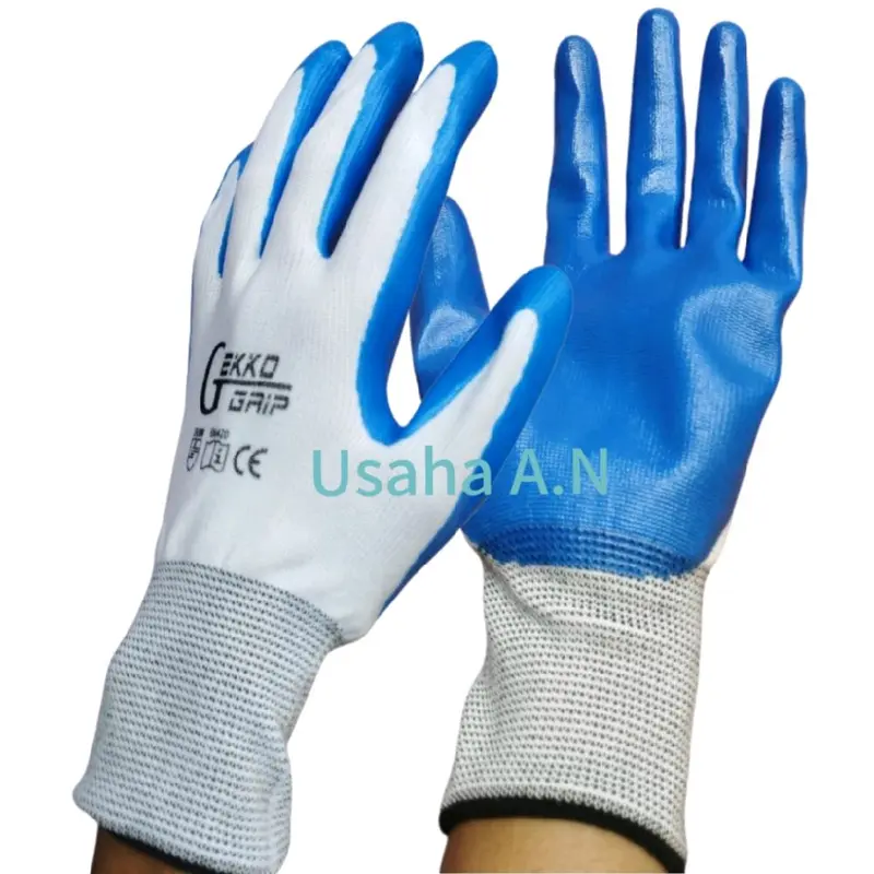 Sarung tangan 12 pasang GEKKO GRIP warna putih lapis karet melindungi tangan saat bekerja berat/dan berkebun 1