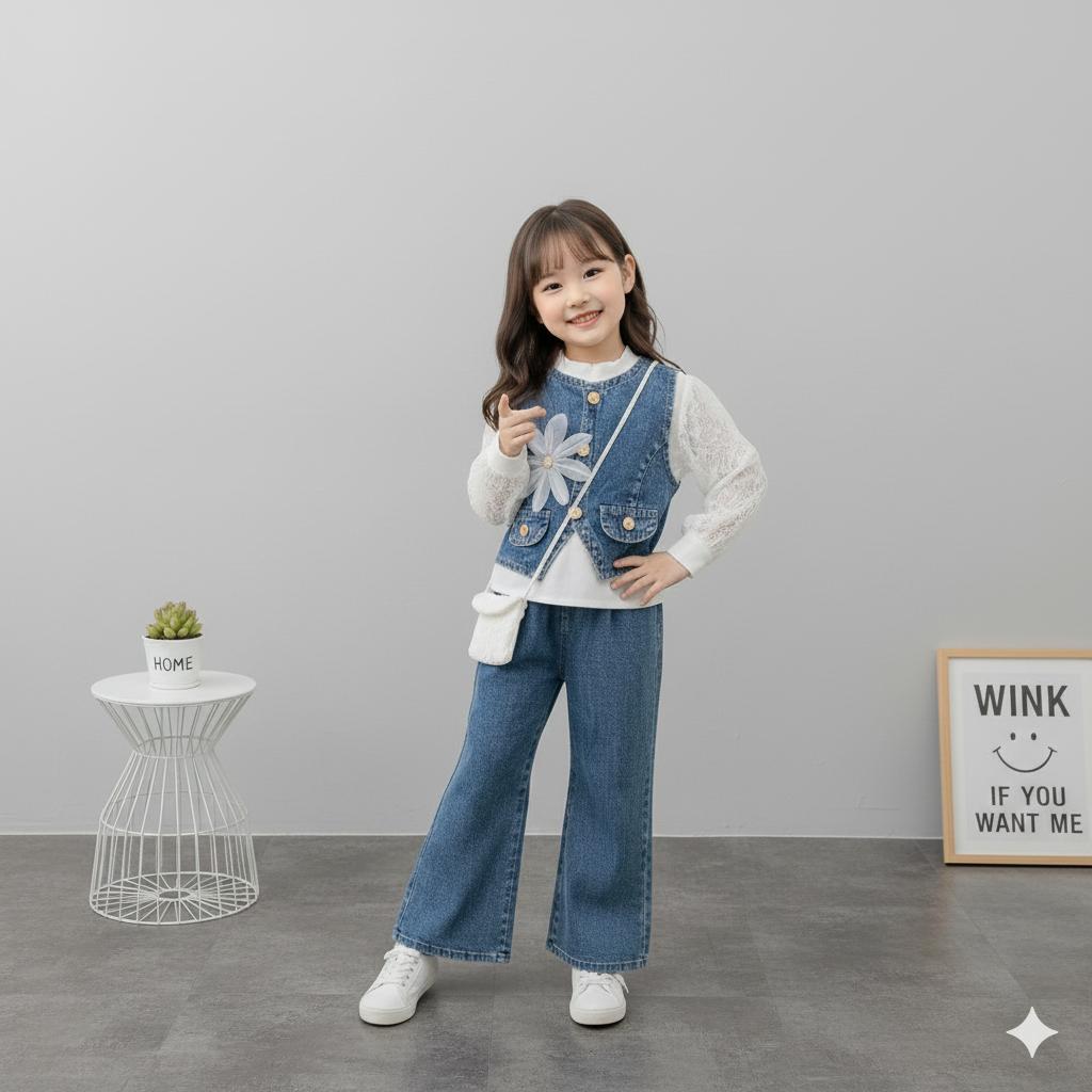 Setelan Helena Rompi 3 in 1 Soft Jeans Mix Shakila Pita Bunga Anak Perempuan Free Tas Terbaru Usia 3 - 12 Tahun Model Jeans Mix Shakila Lengan Brukat Rompi Pita Bunga Model Koreans Style Celana Jeans Usia 3 - 10 Tahun Setelan Helena Rompi 3 in 1 Soft Jeans Mix Shakila Pita Bunga Anak Perempuan Free Tas Terbaru Usia 3 - 12 Tahun Model Jeans Mix Shakila Lengan Brukat Rompi Pita Bunga Model Koreans Style Celana Jeans Usia 3 - 10 Tahun