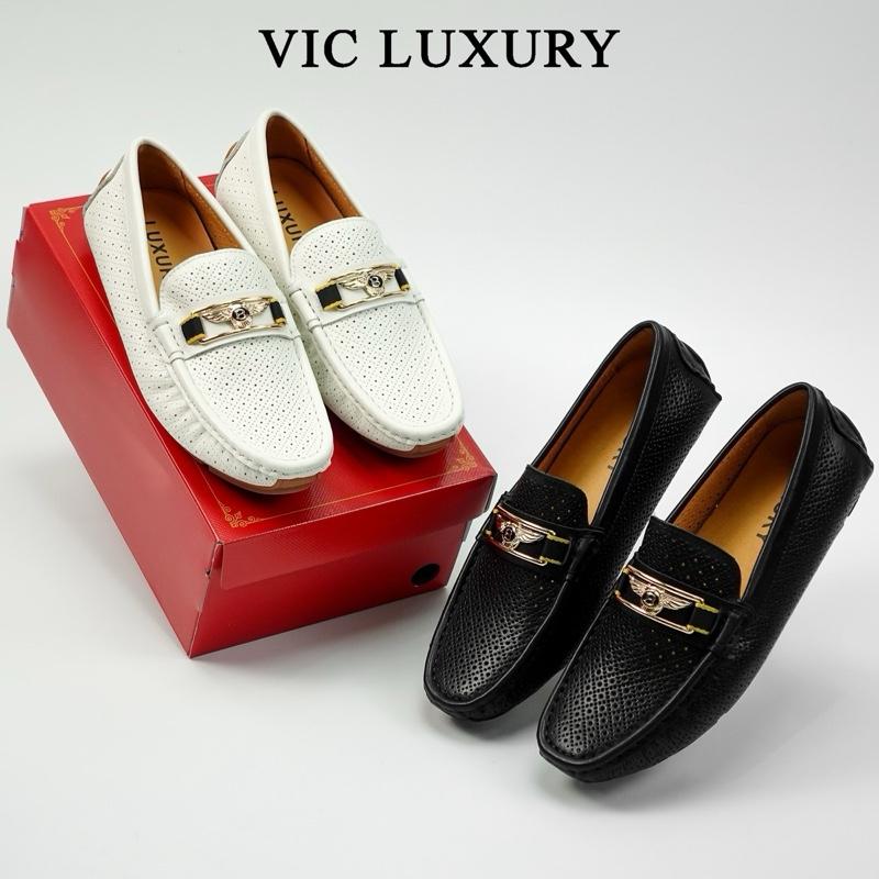 Giày Lười Nam Da Bò Khắc Lazer Thông Thoáng Khi Sử Dụng - Giày Moca Trắng Nam Phong Cách Quý Ông Sang Trọng MC-9981