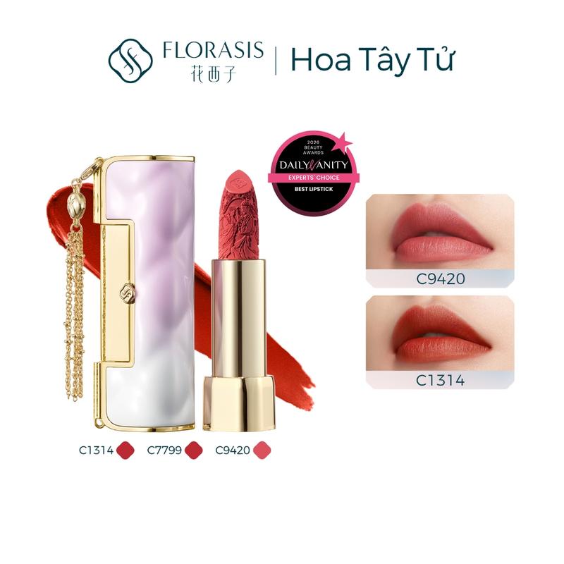no.1 Florasis (Hoa Tây Tử) Son lì khóa tim 2.0 Blooming Rouge Soft Matte Love Lock Thiết kế cao cấp, lì mịn, dưỡng ẩm