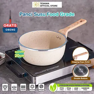 TEXANIA Wajan Saucepan Panci 20cm Alat Masak Dapur Anti Lengket Warna Cream Aluminium Aloy, Double Bottom, Mudah Dibersihkan, Bebas PFOA PFOS Bisa di gunakan Tanpa Minyak Free Obeng Kitchenware