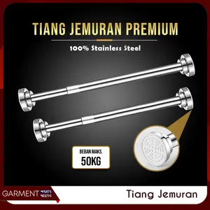 Tiang Jemuran Tempel Dinding Bahan Stainless Steel Tebal Kuat Anti Karat Gantungan Gorden Baju