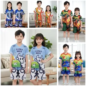 Setelan Harian Anak Unisex Laki Laki dan Perempuan 1-12 Tahun Bahan Dryfit Milano Sublim Vneck dengan Desain Karakter Lucu