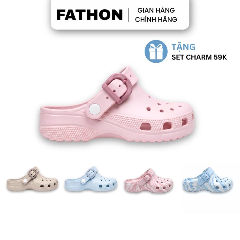 [TẶNG CHARM] TH10 - Dép Sục Nữ Khóa Cài Fathon Buckle Clog Unisex Màu Pastel Chất Liệu EVA Êm Nhẹ Đế Cao 3cm Chống Trơn Trượt - ( Sandals ) Dép Sục Fathon Khóa Cài Màu Trà Sữa/ Xanh/ Hồng Phù Hợp Đi Chơi Đi Học - FATHON