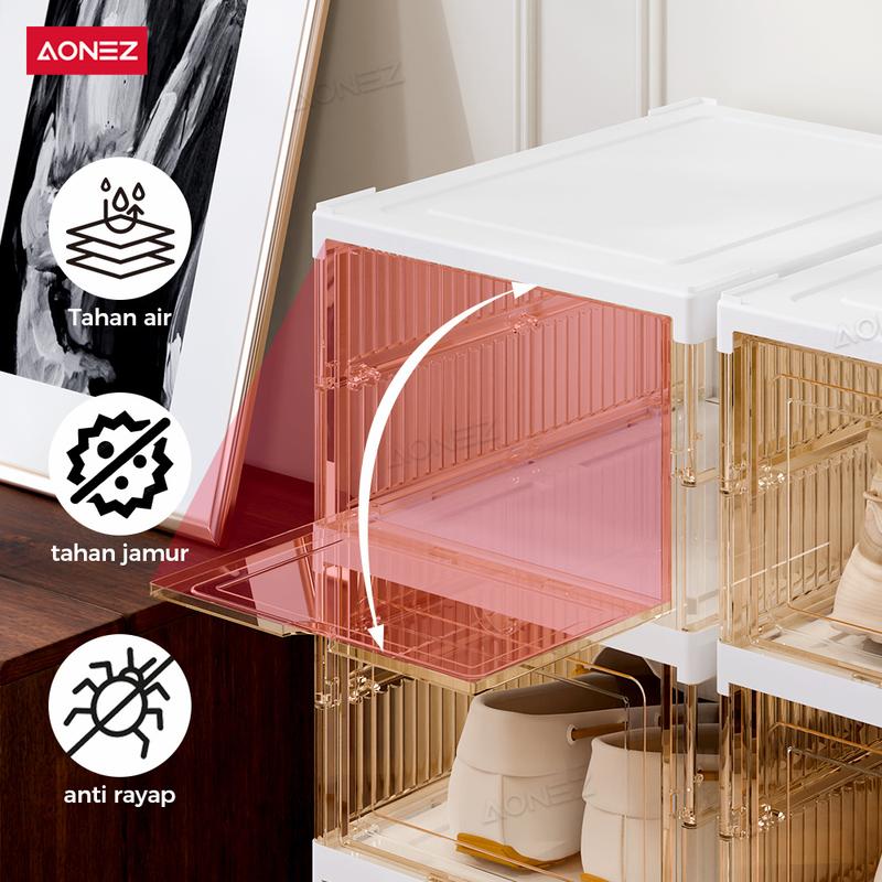 Product Introduction of 【COD 24 Shipping】AONEZ Rak Sepatu Lipat 6 Tingkat 12-24 Pasang Warna Coklat Serbaguna Penyimpanan Vertikal Portable Lemari Sepatu Transparan 9