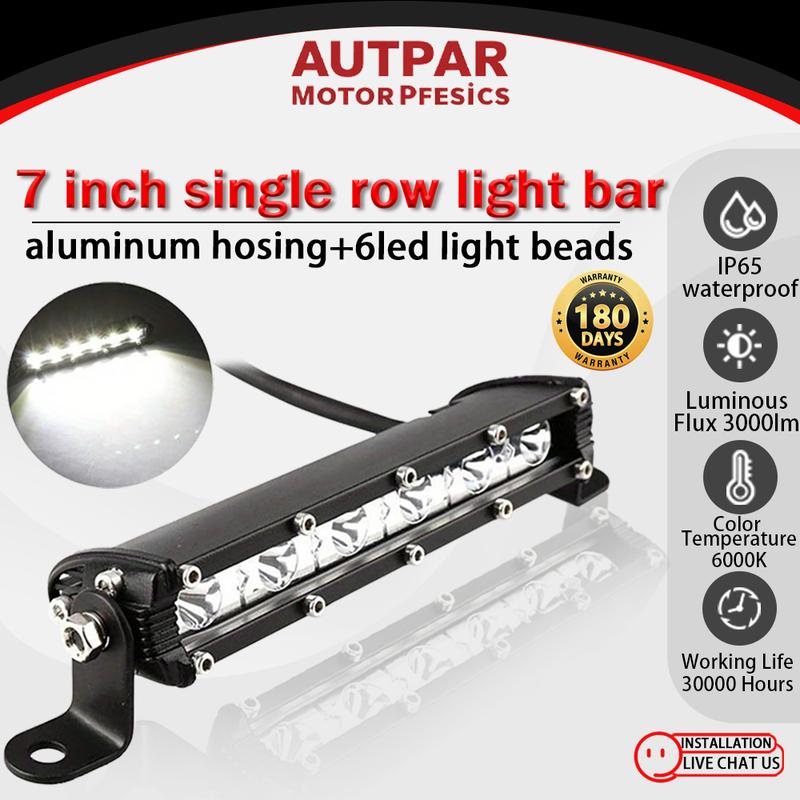 Thanh đèn 6LED, 7 inch, siêu mỏng, một hàng, đèn trắng, thích hợp cho ô tô, SUV, thuyền, xe máy 0
