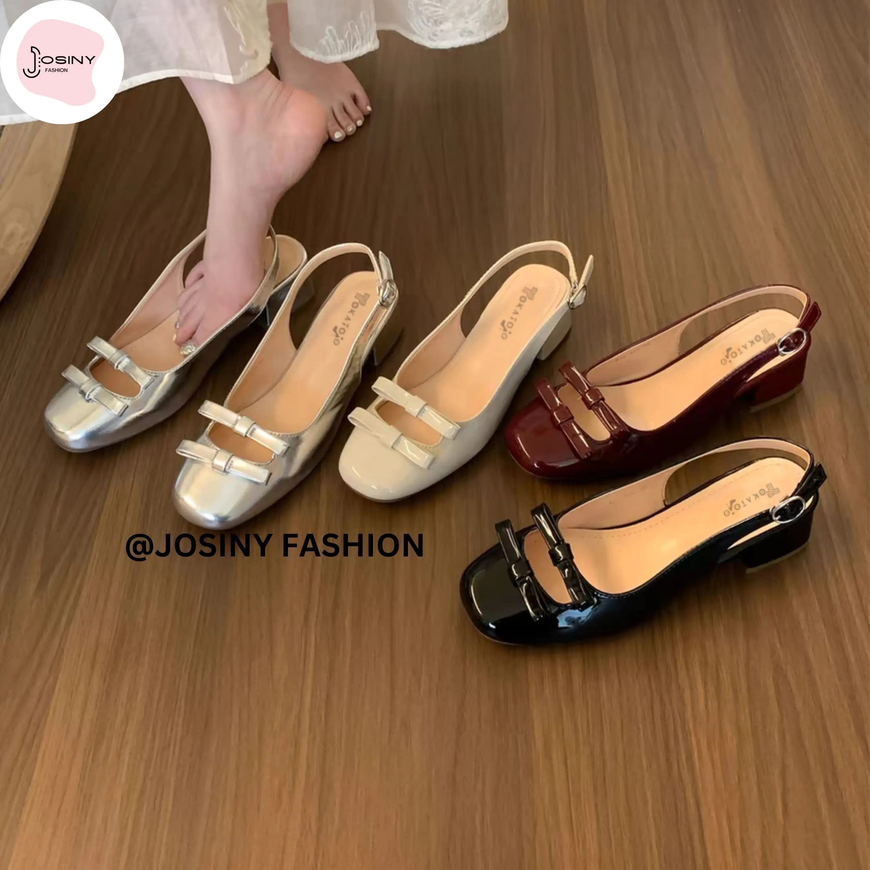 JOSINY-Sepatu Mule Wanita Heels 5cm Kekinian Pita