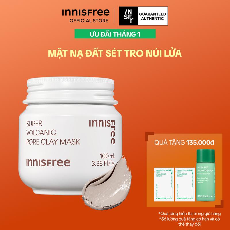  Siêu mặt nạ đất sét tro núi lửa giảm nhờn thu nhỏ lỗ chân lông INNISFREE Super Volcanic Pore Clay Mask 100mL 
