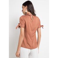 Gambar FAME - Blouse Wanita Lengan Pendek Detail Lipit Cokelat - 9221490 - S dari FAME Official Kota Surabaya 2 Tokopedia