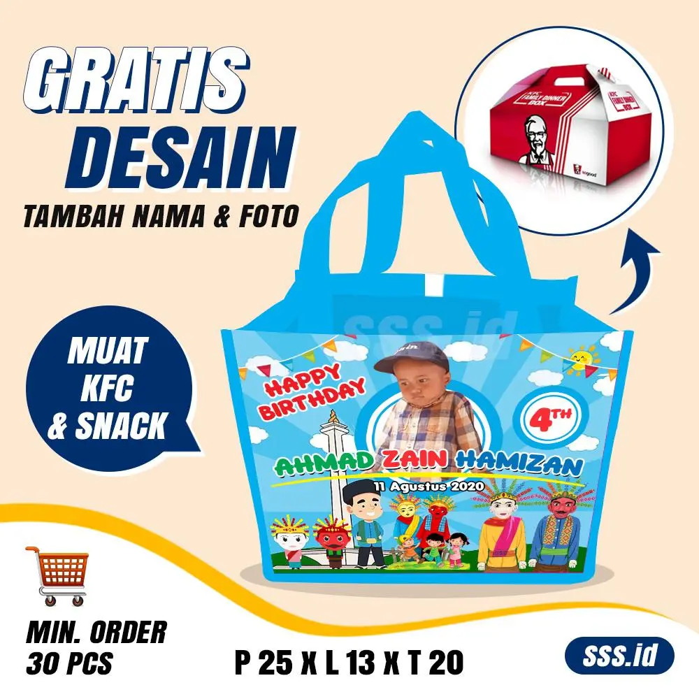 50 pcs - Tas ulang tahun anak murah custom nama dan foto