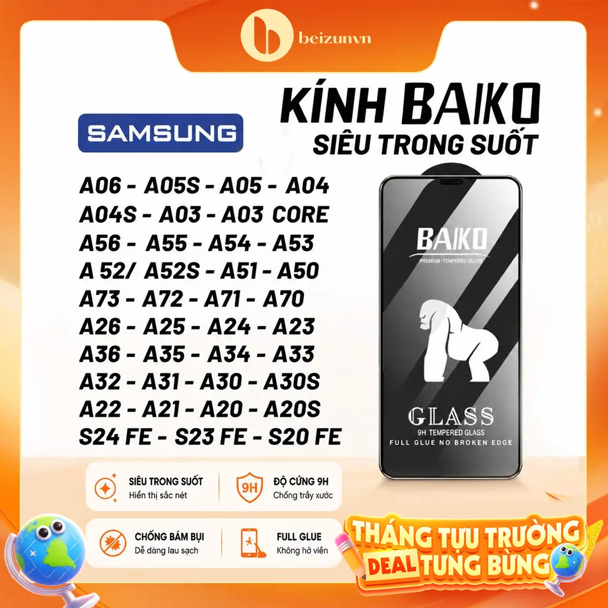 [BEIZUN] Kính Cường lực Dành cho Điện Thoại Samsung A12 A13 A14 A16 A\20 A20s A21s A22 A23 A24 A25 A30 A31 A32 A33 A34 A35 A50 A07 A51 A52 A52s A53 A54 A55 A70 A71 A72 A73 M12 M32 M33 M35 M51 A17 M53 M54 M55 M62 A02 A02s A03 A03s A04 A04s A05 A0 | BK03