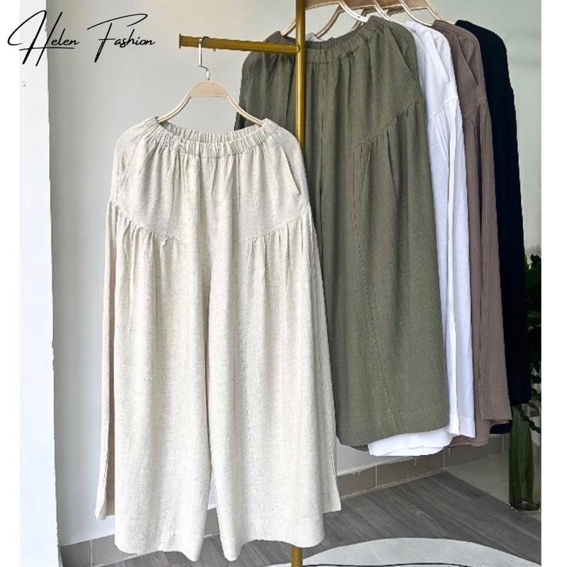 QUẦN LINEN BAMBO NỮ THIẾT KẾ ALI FORM TO RỘNG & LƯNG THUN CO GIÃN MẶC HÀNG NGÀY FREESIZE - VẢI LINEN BAMBO ĐÃ QUA XỬ LÝ Women