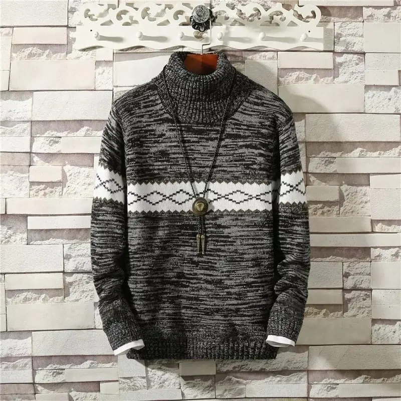 ￼Turtleneck Pria Sweater Rajut Pria Suitable Bahan Rajut 7Get Halus dan Tebal Cowok Cardigan Abu Hitam Knitwear Oversize