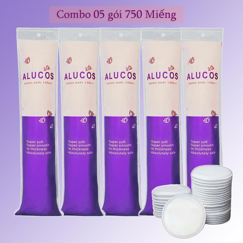 Combo 05 Gói 750 Miếng Bông Tẩy Trang Tròn Alucos 150 miếng gói
