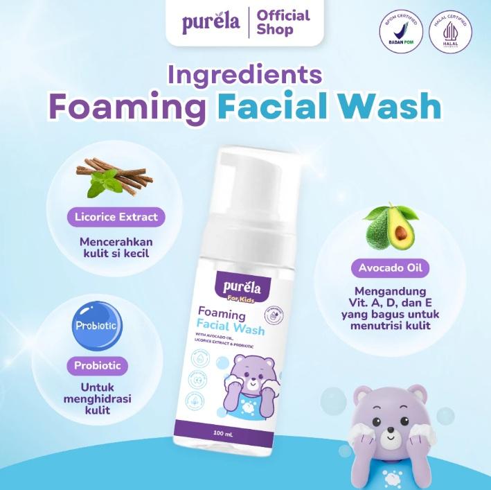 Purela Foaming Facial Wash 100gr | 3 in 1 Function Daily Cleansing | Sabun Cuci Muka Anak Tidak Perih Dimata