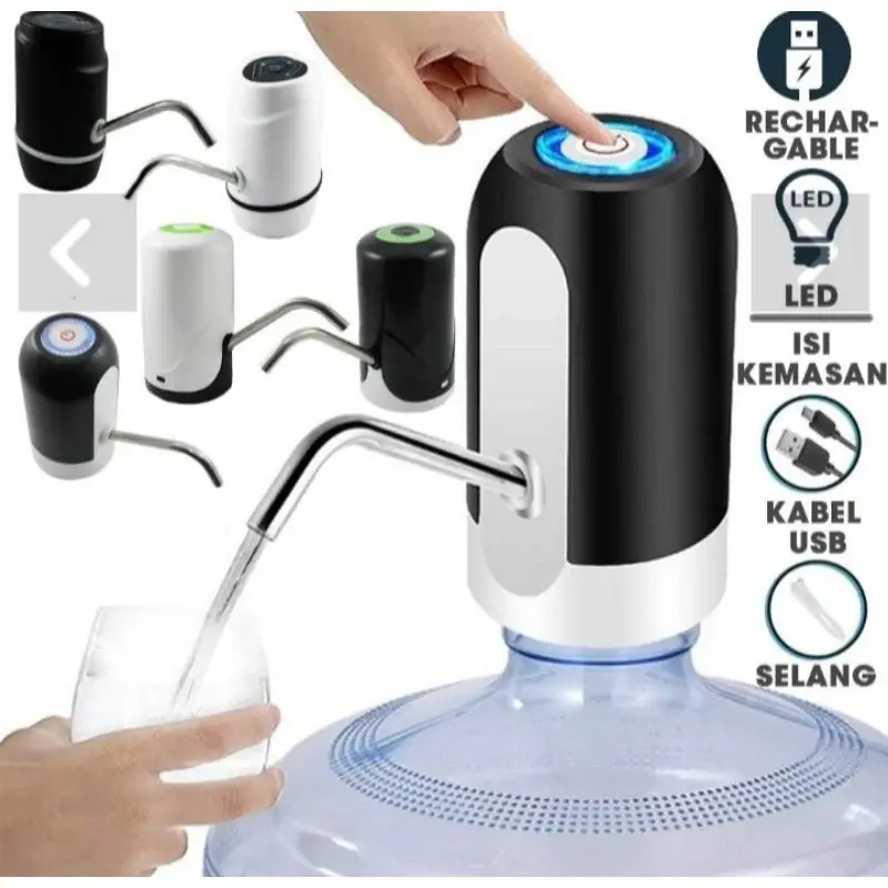 Pompa Air Galon LED Elektrik Bisa di Charge dan Rechargeable dengan Kabel USB dan Selang Isi Kemasan Water