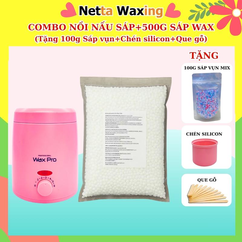 TẶNG 100G SÁP+CHÉN Bộ Nồi Nấu Sáp và 500g Sáp Wax Lông Cao Cấp Netta Waxing kèm Que gỗ wax tẩy lông - Wax Nách Wax Râu Ria mép Wax bikini Wax Tay Chân Wax Body Women Nữ Nam