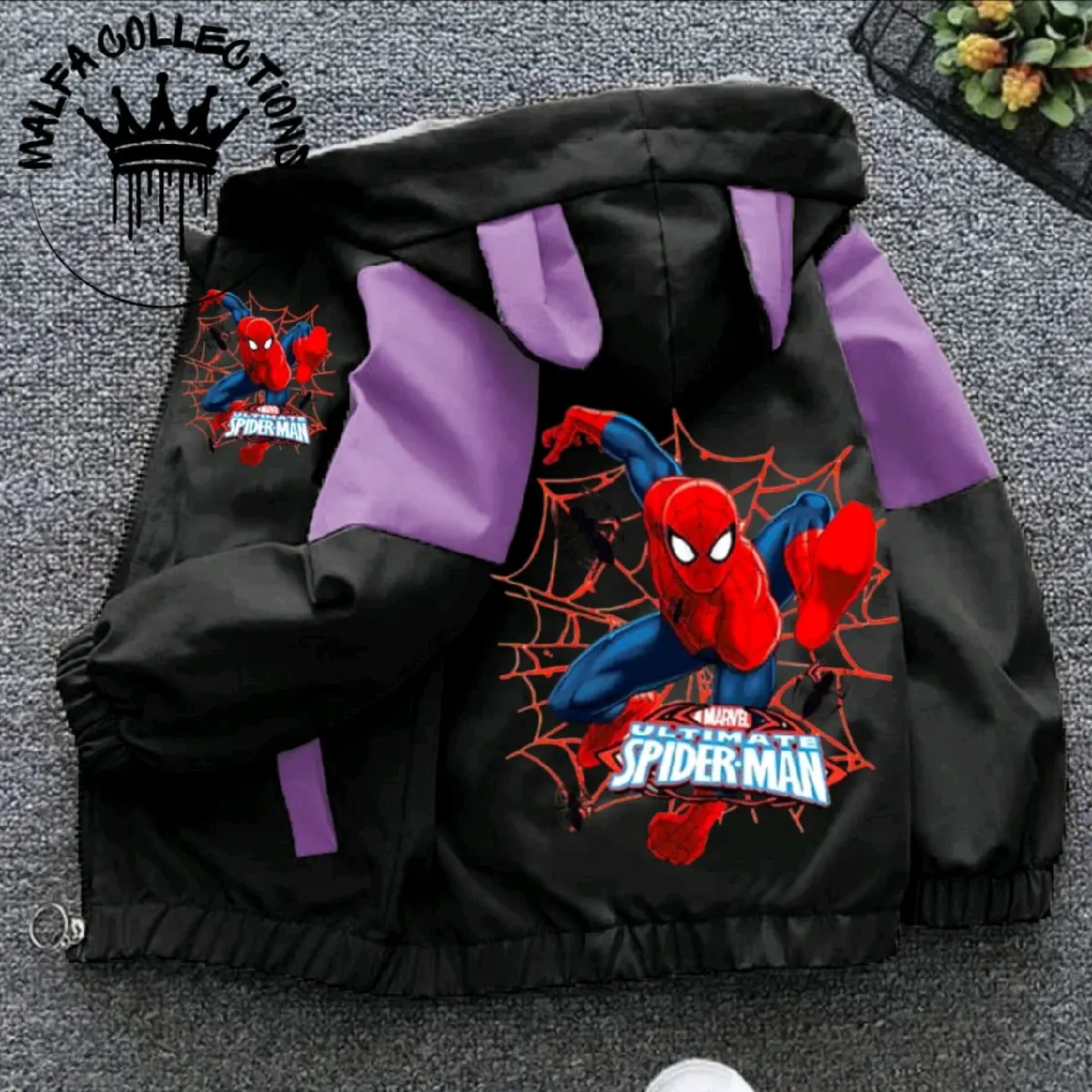 jaket anak waterproof premium berkualitas cocok buat anak laki laki pecinta filem Spider-man sang penyelamat dunia