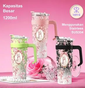 Coquette Cat Tumbler(1200ml)MSVLL Ready Stock — Tumbler Jumbo dengan Sedotan, Kapasitas Besar, Desain Menarik, Praktis untuk Mobil, Kantor, Rumah, dan Olahraga XLBBY18