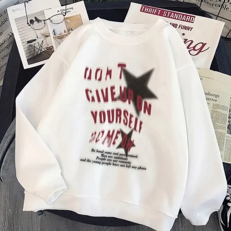 Sweater Crewneck Oversize Pria Dan Wanita Dont Give Up Lingkar Dada 120 0