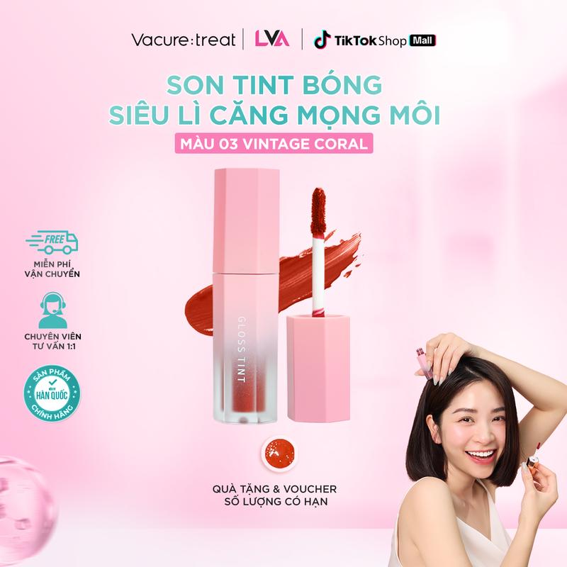 Son Tint bóng 03 Vintage Coral Cam san hô căng mọng môi Hàn Quốc Gloss Tint Vic Mỹ Phẩm Son Môi Women Nữ Trang Điểm Cosmetic