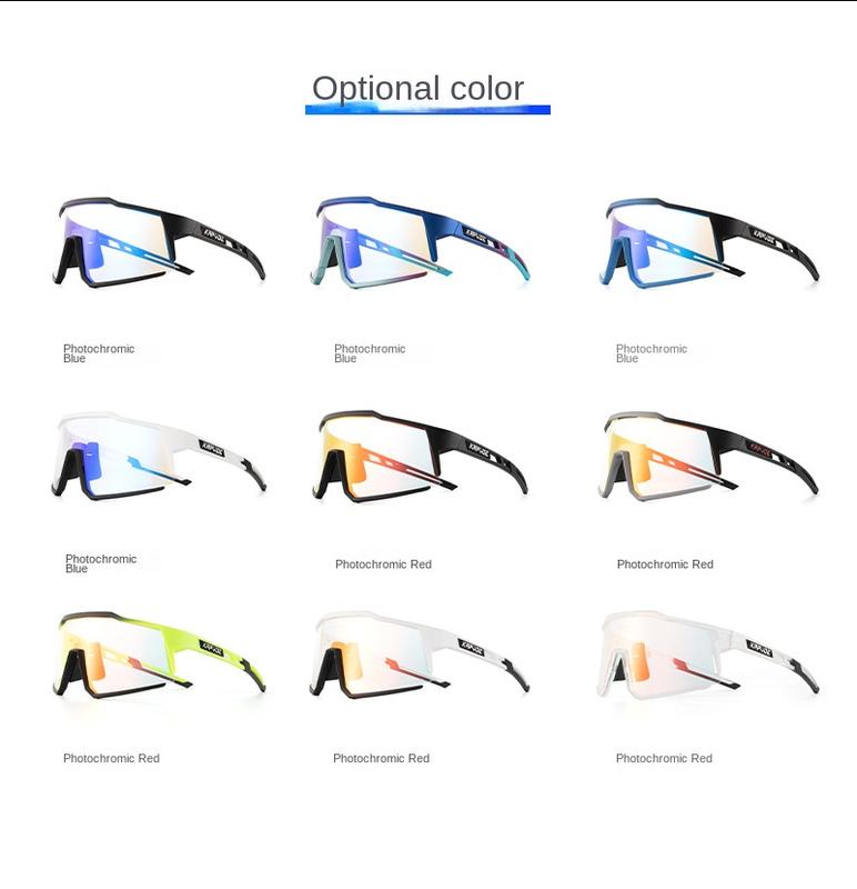 Product Introduction of Kapvoe cycling glasses with color changing red and blue coated lenses, men's and women's mountain road bikes, outdoor sunglasses 11