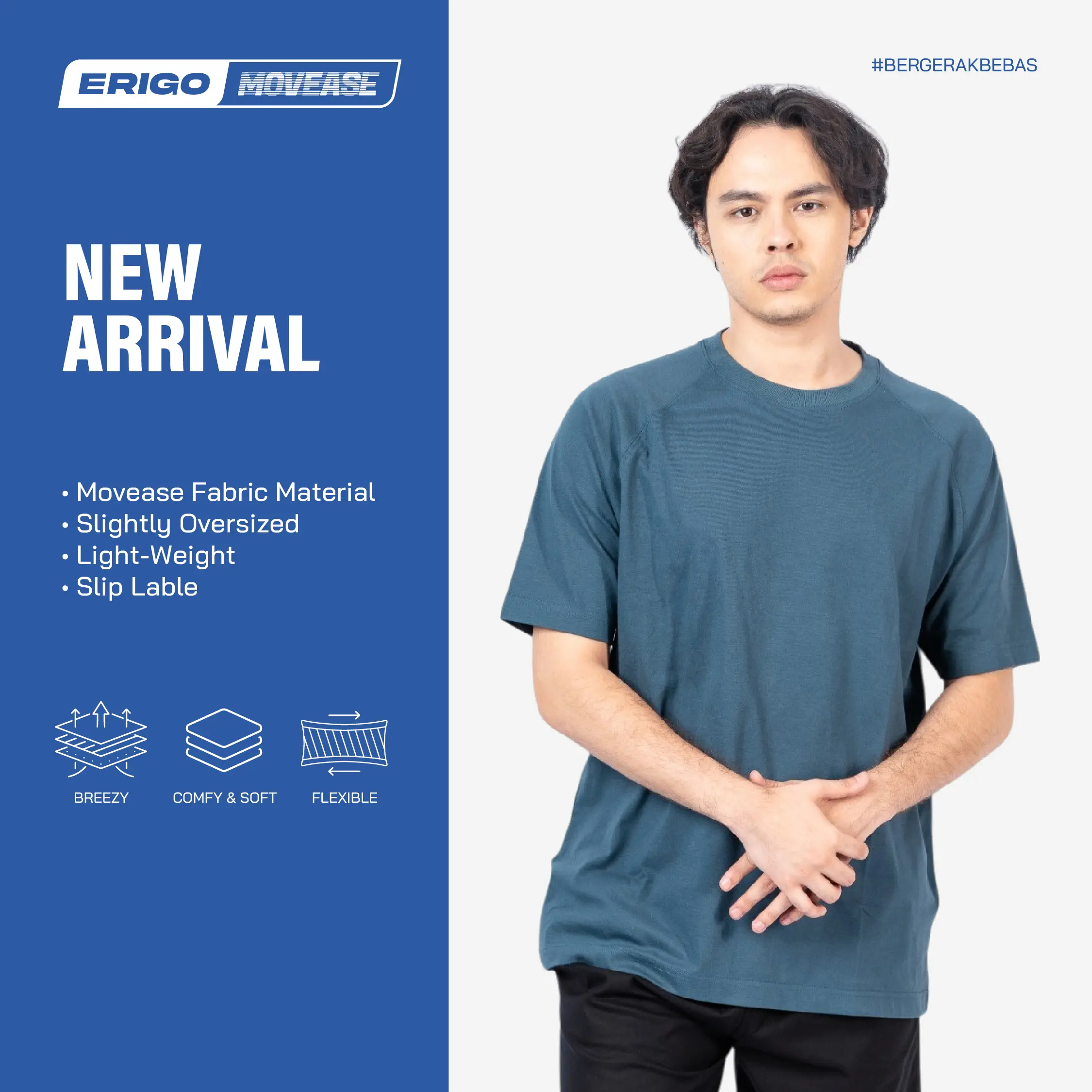 Erigo Movease Short Sleeve Liam Blue - Kaos T-shirt Raglan Unisex