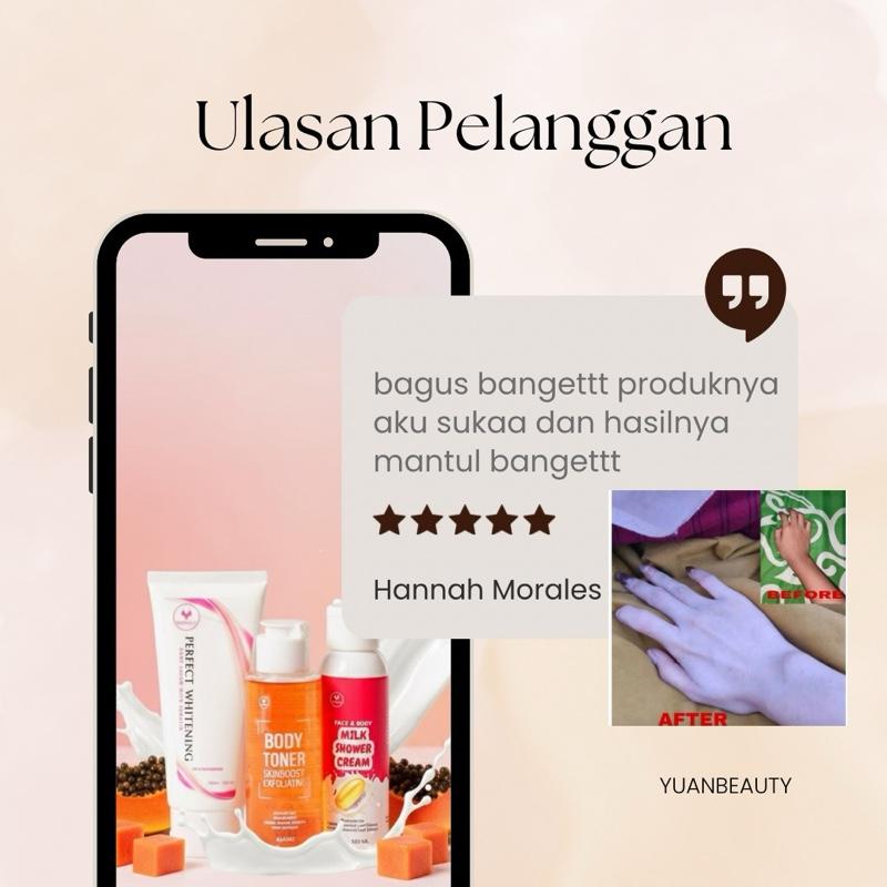 yuanbeauty paket lengkap hemat BODY TONER, MILK SHOWER CREAM , BODY SERUM WITH ARBUTIN