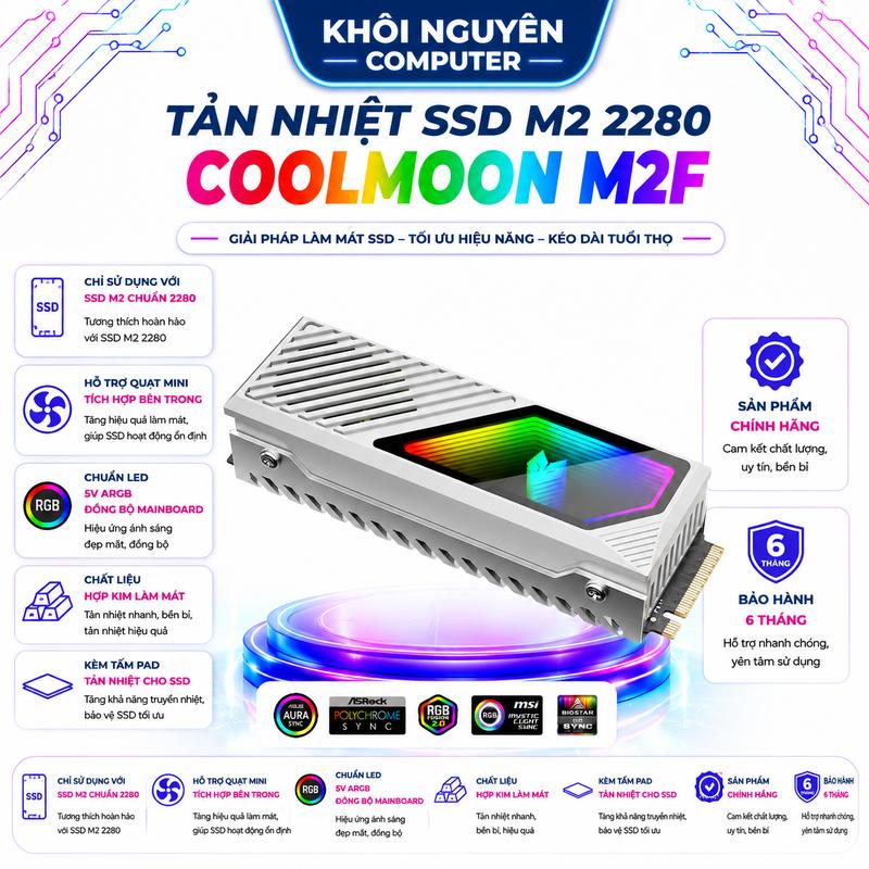 Tản Nhiệt SSD M.2 2280 Coolmoon M2F ARGB 5V Có Quạt Đồng Bộ Mainboard Chính…