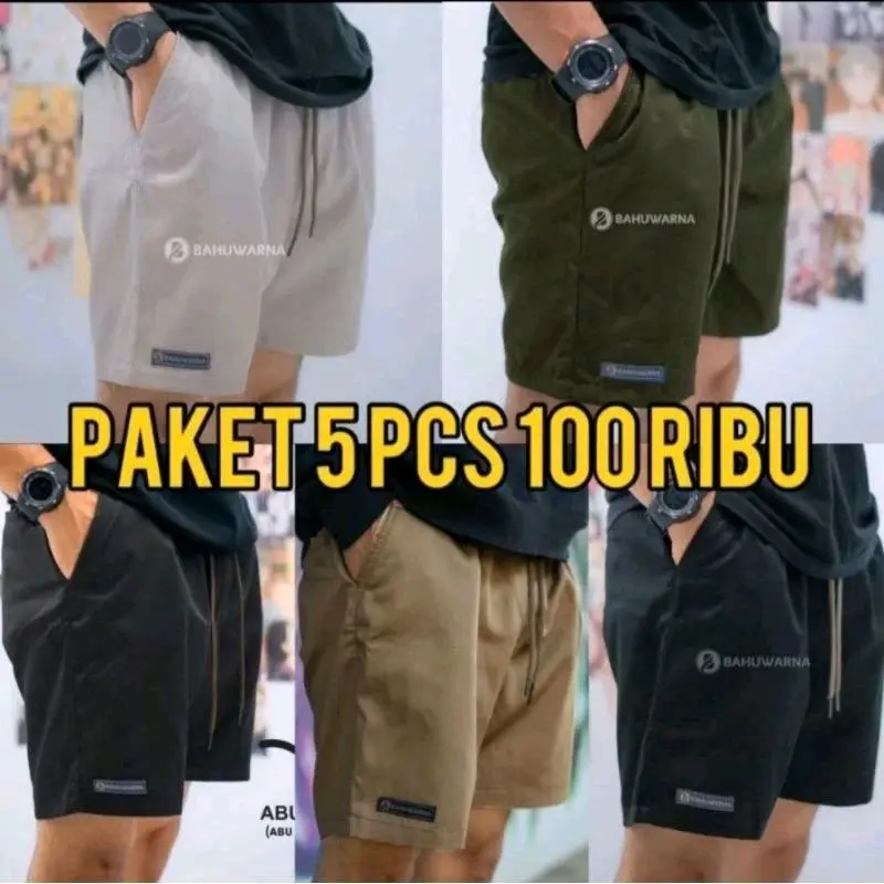 Promo 100 Ribu Dapat 5Pcs Celana Boardshort Pria/Celana Pendek Pria  Dewasa Bahan Katun Nyaman Lembut  Santai Distro Panjang Keren