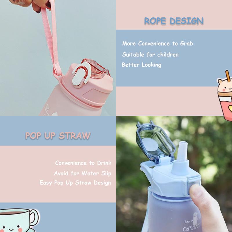 Cute Portable Time Scale Bottle Free Stickers Botol Air Large Volume 900ml Water Bottle with Straw 1