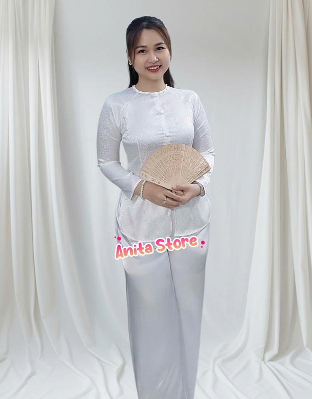  Áo Lẻ Bà Ba nữ Cổ Ngọc Trai Lụa Hoa Tay Dài - Anita Store - Áo Bà Bà Cổ Ngọc Trai Thanh Lịch Duyên Dáng-Trang phục việt truyền thống quần áo đồ lam  -Áo bà ba trắng nữ truyền thống – vải lụa cao cấp form ôm tôn dáng mặc đi lễ – chụp ảnh cực đẹp 