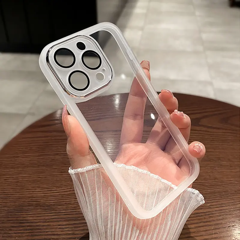 Ốp Lưng iPhone, Thiết Kế Đơn Giản, Màu Xanh Dương Trong Suốt, Ốp Mềm, Có Màng Bảo Vệ Ống Kính Tích Hợp, Thích Hợp Cho iPhone 11, 12, 7Plus, 11Promax, 15Pro, 13Pro, 14, 11Pro, 16Promax Và 16 5