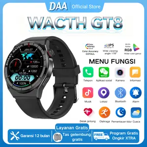 DAA GT8 SmartWatch Pria Jam Tangan Pria Smartwatch Monitor Oksigen Darah Full Screen Bluetooth Call GPS Tahan Air Mode Olahraga Android IOS Digital