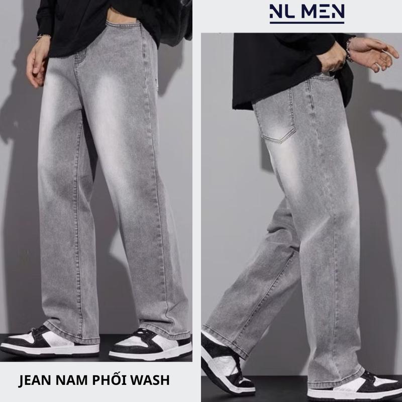 NL MEN Quần Jean Nam Ống Rộng Dáng Suông Chất Vải Dày Dặn Màu Wash Xám Trầm Form Baggy 2 Màu Wash Xanh Retro & Wash Đen Khói