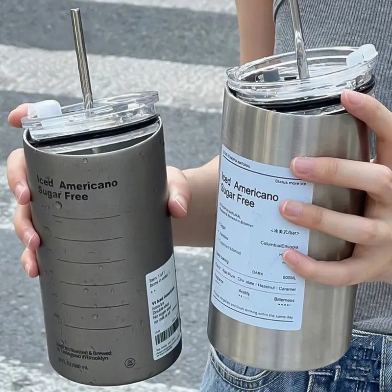 Cangkir Tumbler Mug 600ml Stainlees Free Sedotan Stainless Anti Tumpah Dan Tahan Lama Baja Gelas 0