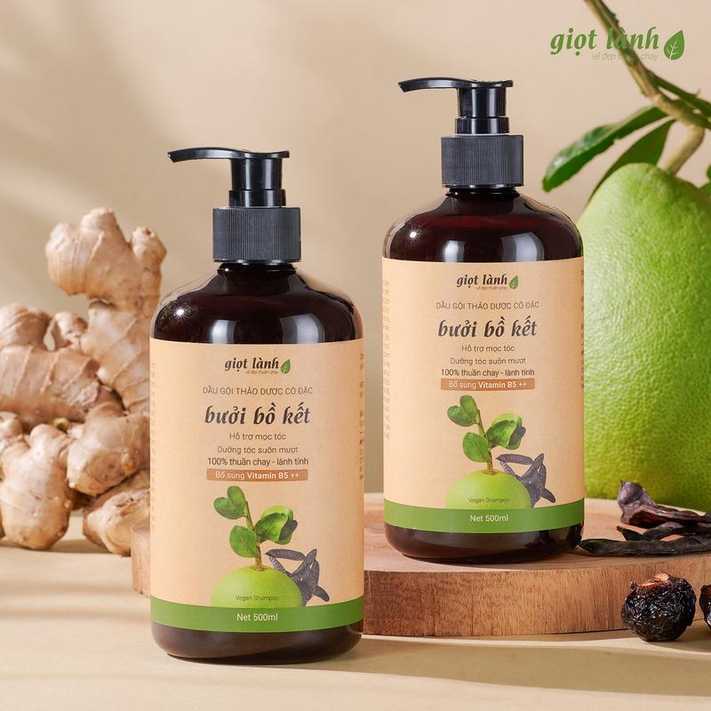 [2 chai] Dầu gội Bưởi Bồ Kết - Hỗ trợ mọc tóc, thảo dược thuần chay Giọt Lành 500ml