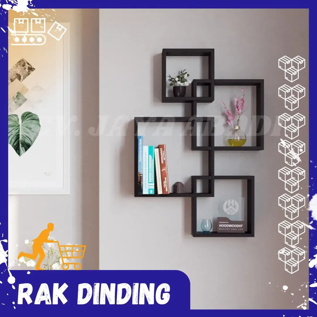 Rak Gantung Minimalis untuk Ruang Tamu dan Kamar Tidur - Plywood Grade A - Hitam/Putih - Dinding Besi bending mirror hemat ruang kebutuhan rumah
