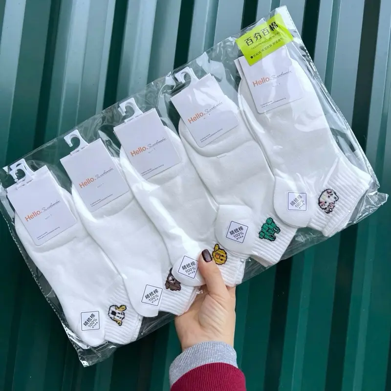 Set 5 đôi cổ ngắn tổng hợp màu trắng cotton kháng khuẩn thấm hút mồ hôi tốt MOHALI SVN069 1